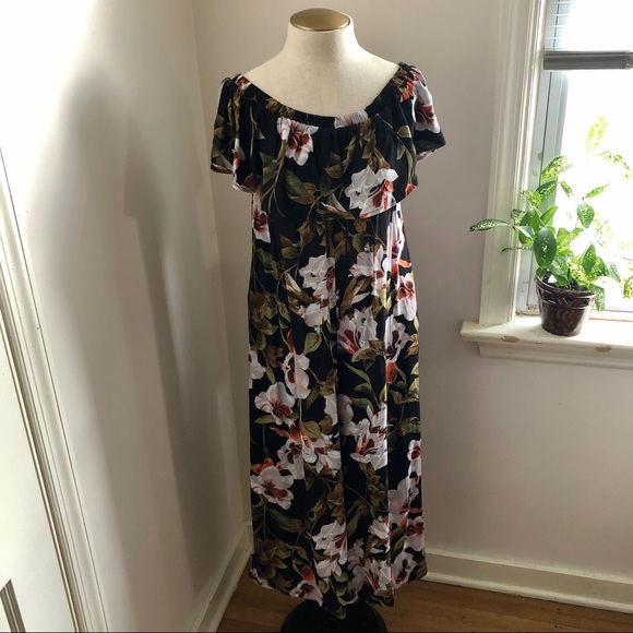 Umgee Brown Floral Off Shoulder Ruffle Jumpsuit - Picture 8 of 8